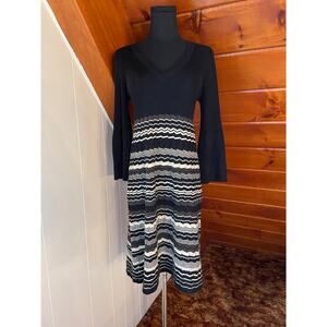 Evan Picone Y2K Style Trumpet Sleeve Striped Sweater Dress sz S